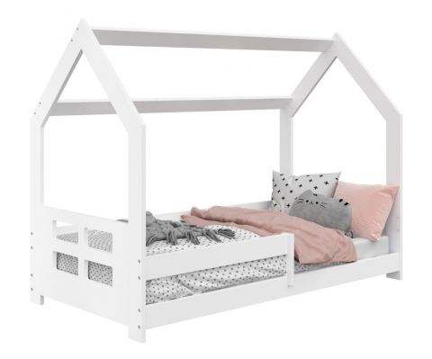 Children's bed / House bed, solid pine wood, White lacquered D5D, incl. slatted frame - Lying surface: 80 x 160 cm (w x l)
