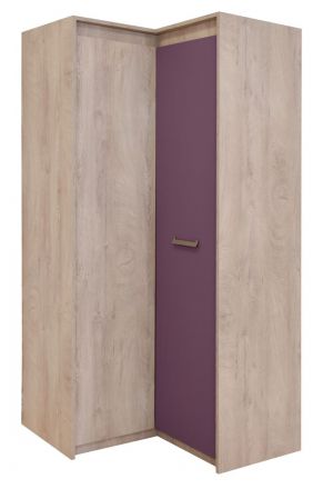 Children's room - Hinged door cabinet / Corner Closet Koa 04, Colour: Oak / Purple - Measurements: 203 x 98 x 98 cm (H x W x D).