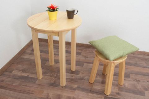 Table Junco 234A, solid pine wood, clearly varnished - Height 75 cm, Diameter 60 cm 
