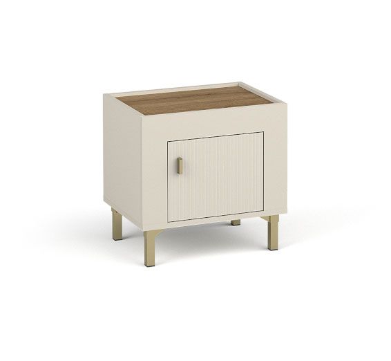 Robust bedside cabinet with one compartment Barbe 33, handles: gold, with one door, ABS edge protection, color: cashmere, dimensions: 46.5 x 48 x 36 cm, high-quality workmanship 