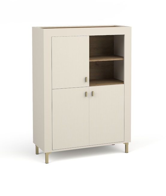 Chest of drawers with ample storage space Barbe 15, two open compartments, color: cashmere, with eight compartments, handles: gold, dimensions: 136 x 97 x 40 cm, high-quality workmanship, ABS edge protection