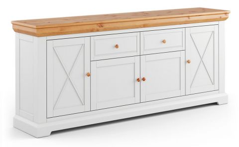 Chest of drawers Bresle 04, solid pine wood wood wood wood wood wood, Colour: White / Nature - Measurements: 85 x 200 x 41 cm (H x W x D)