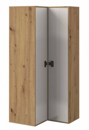 Children's room - Hinged door cabinet / Corner Closet Garian 03, Colour: Oak / White / Grey, Measurements: 191 x 80 x 90 cm (H x W x D).