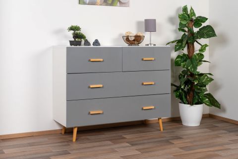 Chest of drawers Hohgant 02, Colour: White / Grey high gloss - 92 x 120 x 42 cm (h x w x d)