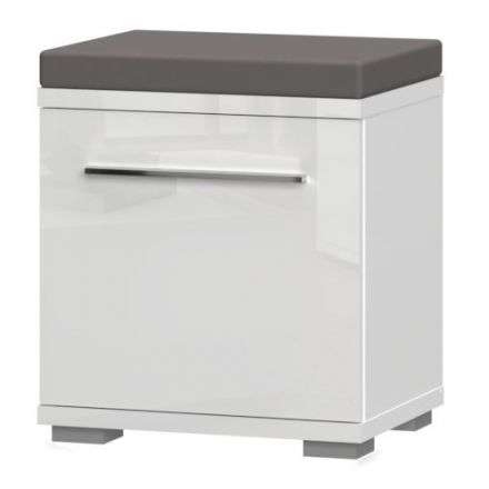 Bench with storage space / Shoe cabinet Garim 53, Colour: White High Gloss - Measurements: 53 x 46 x 35 cm (H x W x D)