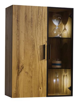 Wall display case Serrator 11, Colour: Oak Natural oiled / Dark Brown - 110 x 79 x 35 cm (H x W x D)
