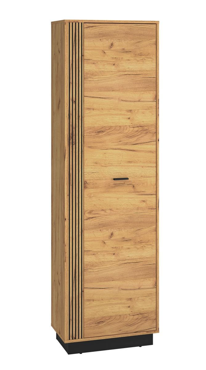 Lautela 01 wardrobe, color: oak / black - Dimensions: 200 x 60 x 34 cm (H x W x D), with 1 door and 2 compartments