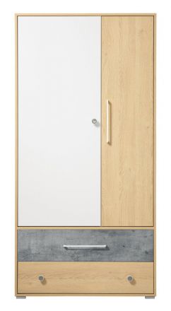 Children's room - Hinged door cabinet / Closet Modave 01, Colour: Oak / White / Grey - Measurements: 182 x 90 x 50 cm (H x W x D)
