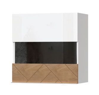 Wall display case Faleasiu 29, Colour: White / Wallnut- Measurements: 56 x 55 x 29 cm (H x W x D)