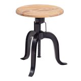 Height-adjustable swivel stool made of acacia / metal, color: acacia / black - Dimensions: 48 - 62.5 x 39 x 39 cm (H x W x D)