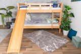 Large bunk bed with slide 160 x 200 cm, solid beech wood natural lacquered, convertible into two single beds, "Easy Premium Line" K32/n
