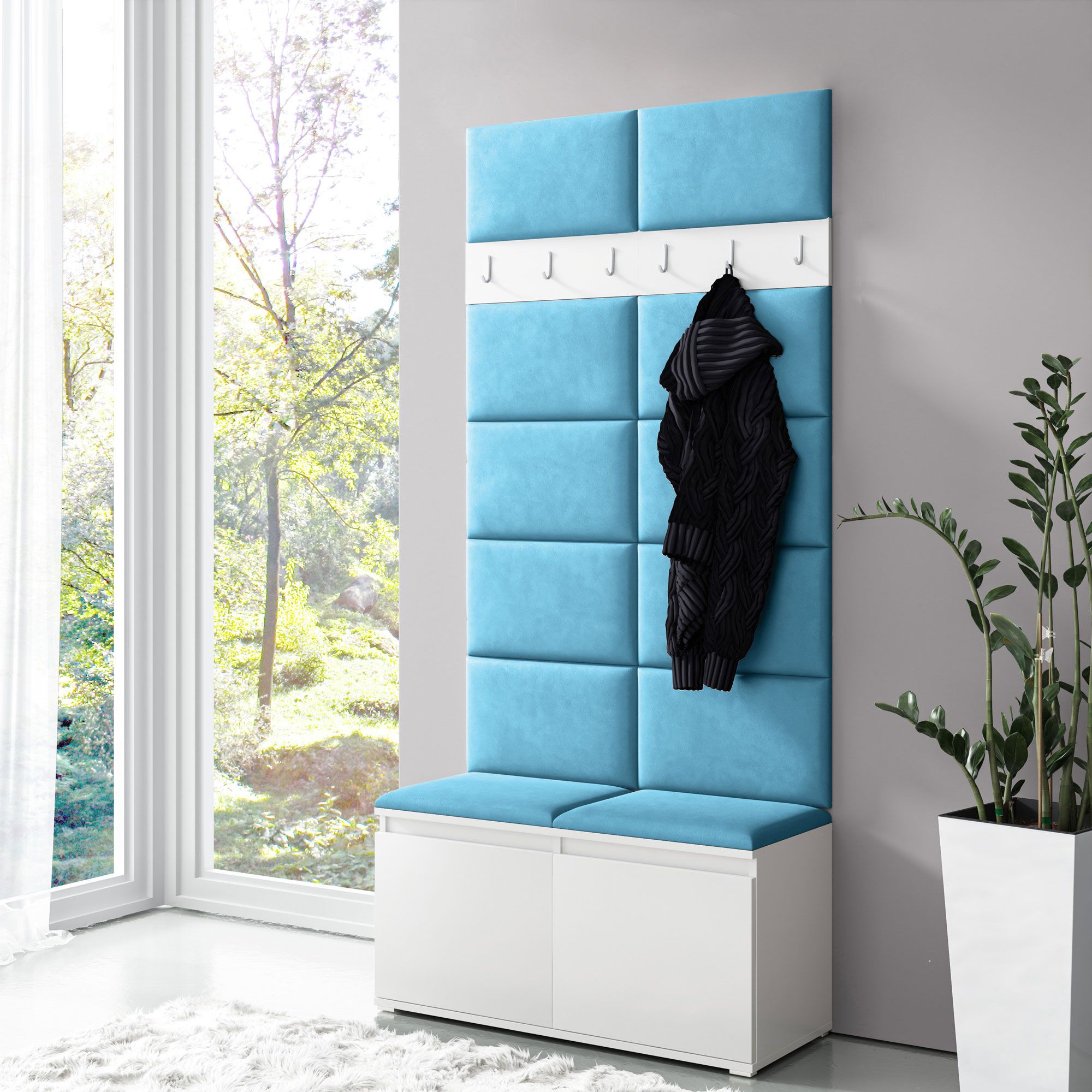 Turquoise Coat Rack 1 meter wide coat rack 01 with turquoise upholstered panels for bench ...