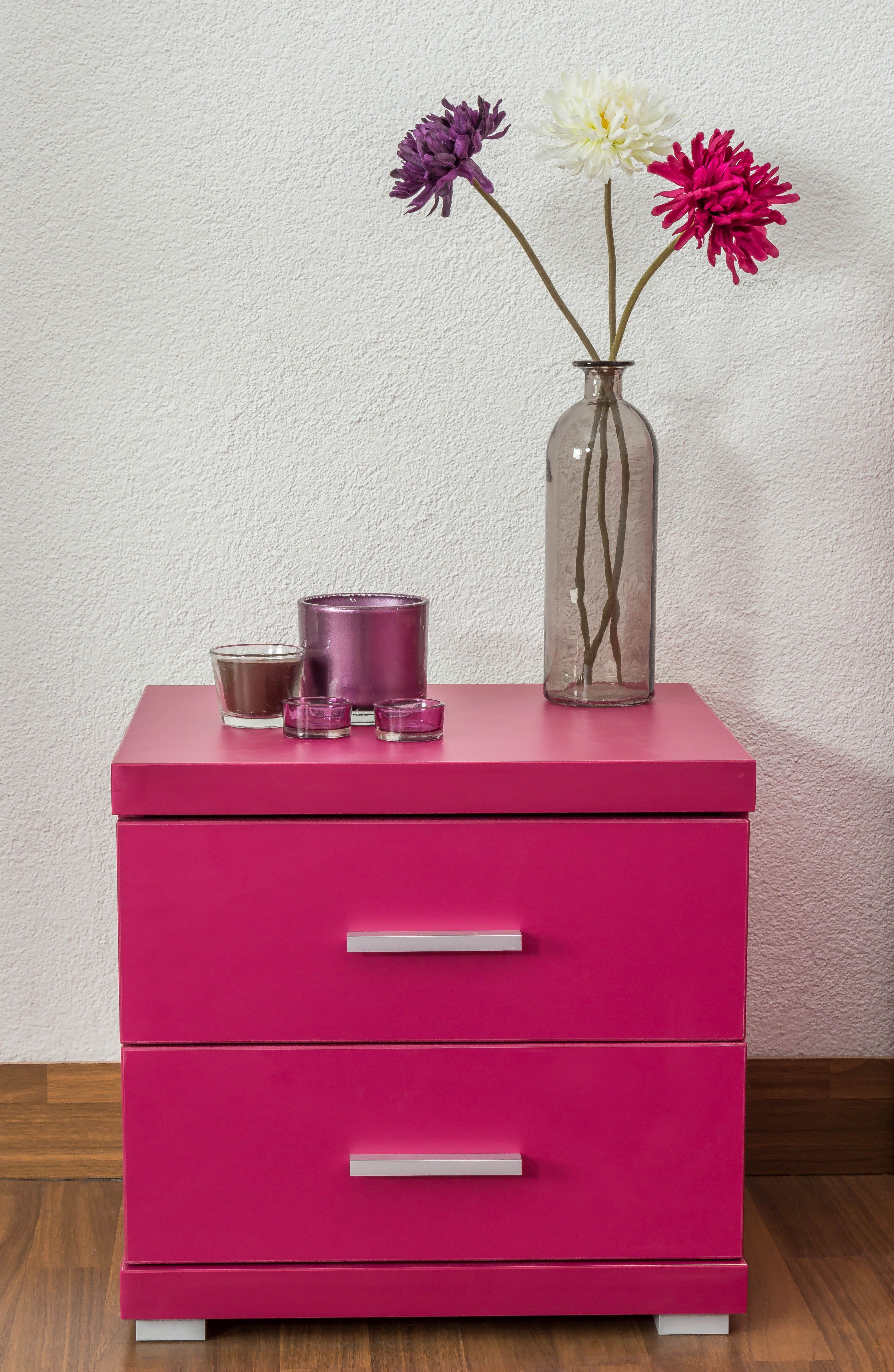 Bedside Table Easy Furniture N2 | Pink Lacquered | 2 Drawers | Modern ...