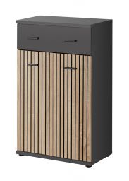 Narrow chest of drawers with three compartments Ringerike 15, color: anthracite / oak Artisan - dimensions: 96 x 60 x 32 cm (H x W x D)