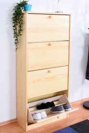Shoe cabinet solid, natural pine wood Junco 210 - Dimensions 150 x 72 x 30 cm
