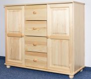 2 Door, 4 Drawer Sideboard Junco 164, solid pine wood, clearly varnished – H100 x W121 x D42 cm