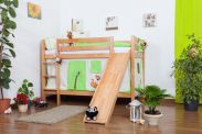Children's bed / Bunk bed Moritz, solid beech wood, with slide, convertible, clearly varnished, incl. slatted frame - 90 x 200 cm