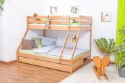 Triple Sleeper Lukas 'Light' with angled ladder, solid beech wood, clearly varnished, slatted frames incl. - 90/140 x 200 cm 