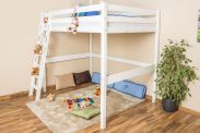 HighSleeper Bed Andreas, solid beech wood, white painted, incl. slatted frame - 140 x 200 cm