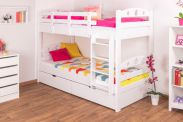 Bunk bed "Easy Premium Line" K19/n incl. 2 drawers and 2 cover panels, head and foot part with holes, solid beech wood white - 90 x 200 cm (w x l), divisible