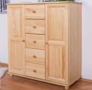 Sideboard Junco 158, 2 door, 5 drawer, solid pine wood, clearly varnished - H123 x W121 x D42 cm