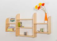 Wall shelf solid, natural pine wood 021 - Dimensions 75 x 150 x 20 cm (H x B x T)