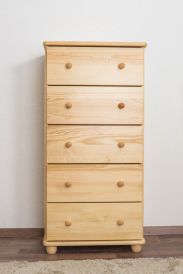 5 Drawer Chest Junco 141, solid pine wood, clearly varnished - H123 x W60 x D42 cm