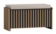 Bench with storage / chest Cikarang 08, Colour: Black / Oak, Upholstery: White - Measurements: 48 x 99 x 40 cm (H x W x D).