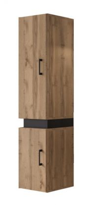 Bathroom - Tall cabinet Jalon 01, Colour: Wotan Oak / Black matt - 135 x 30 x 32 cm (H x W x D)
