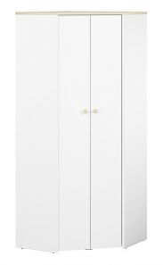 Children's room - Hinged door cabinet / Corner Wardrobe Egvad 03, Colour: White / Beech - Measurements: 193 x 80 x 80 cm (h x w x d), with 2 doors and 6 compartments