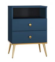 Large bedside table Kumpula 10, Colour: Dark Blue - Measurements: 70 x 50 x 34 cm (H x W x D), with 2 drawers and 1 compartment.