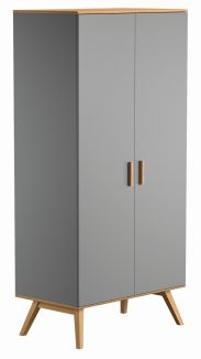 Hinged door cabinet / Wardrobe Skady 08, Colour: Grey / Oak - Measurements: 208 x 100 x 58 cm (h x w x d)