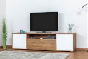 TV subcabinet Manase 06, colour: Oak brown/white glossy - 49 x 180 x 47 cm (H x W x D)