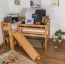 Midsleeper / Children's bed Samuel, solid beech wood, with slide, clearly varnished, incl. slatted bed frame - 90 x 200 cm