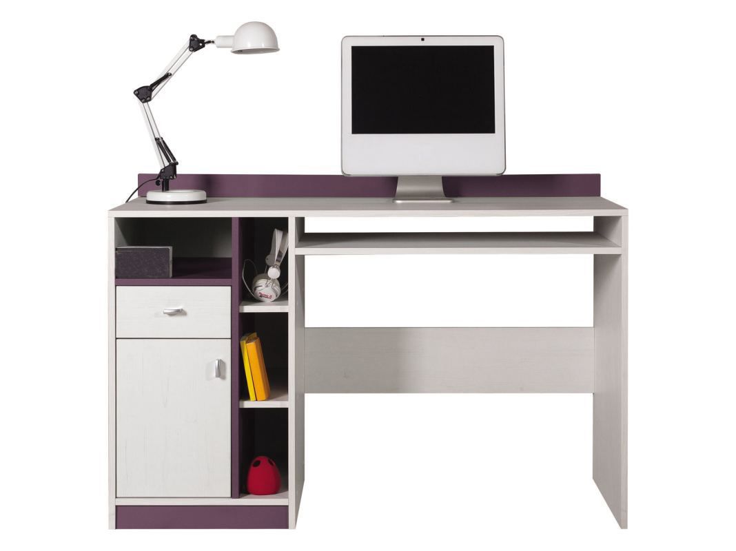 Gastvrijheid interieur Eerbetoon Children's room - Desk "Fabien" 10, Pine White / Purple - Measurements:  78.50 x 125 x 55 cm (H x W x D)