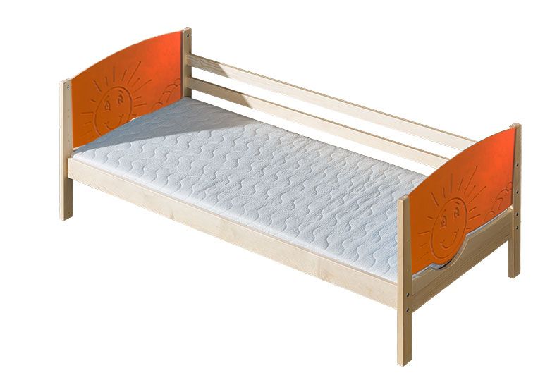 Children's bed / kid bed Milo 30, Colour: Nature / Orange sun, partial solid wood - Lying surface: 80 x 190 cm (W x L)