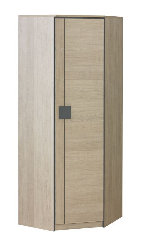 Children's room - Hinged door wardrobe / Wardrobe Elias 07, Colour: Light Brown / Grey - Measurements: 187 x 71 x 71 cm (h x w x d)