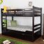 Bunk bed "Easy Premium Line" K3/h incl. trundle bed frame and cover plates, solid beech wood, chocolate coloured - 90 x 200 cm 