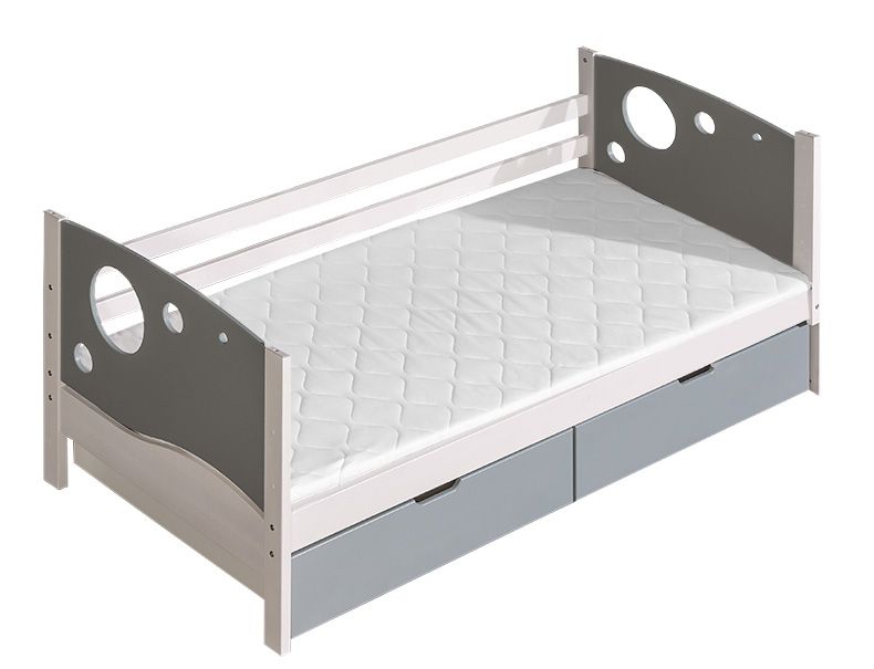 Children's bed Milo 26 incl. 2 drawers, Colour: White / Grey, partial solid wood, Lying surface: 80 x 190 cm (W x L)