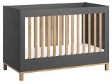 Baby bed / Kid bed Lijan 01, Colour: Grey / Oak - Lying area: 60 x 120 cm (w x l)