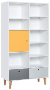 Children's room - Shelf Syrina 15, Colour: White / Grey / Yellow - Measurements: 202 x 105 x 45 cm (h x w x d)