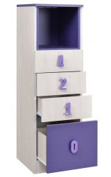Children's room - Chest of drawers Luis 24, Colour: Oak White / Purple - 127 x 40 x 42 cm (H x W x D)