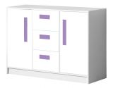 Chest of drawers Walter 06, Colour: White high gloss / Purple - 85 x 120 x 40 cm (h x w x d)