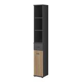Modern shelf unit Ringerike 10, color: anthracite / oak Artisan - Dimensions: 203 x 30 x 32 cm (H x W x D), with six compartments and one drawer