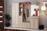 Wardrobe with sufficient storage space Bratteli 08, color: oak Sonoma - dimensions: 203 x 210 x 32 cm (H x W x D), with seat cushion