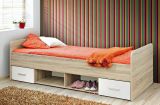 Single bed with two drawers and two open compartments Velle 05, color: oak Sonoma / white - dimensions: 90 x 200 cm