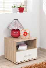 Bedside table with one drawer and one open compartment Velle 11, Color: Oak Sonoma / White - Dimensions: 38 x 45 x 40 cm (H x W x D)