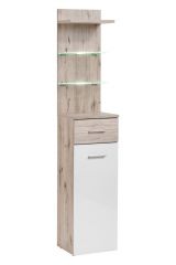 Wardrobe chest of drawers Sviland 12, color: oak Wellington / white - Dimensions: 200 x 40 x 35 cm (H x W x D), with LED lighting
