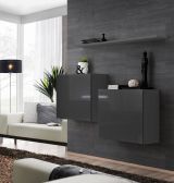 Two simple wall cabinets with wall shelf Balestrand 323, color: grey - Dimensions: 110 x 130 x 30 cm (H x W x D), with two doors