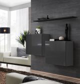 Set of 2 wall cabinets with four compartments Balestrand 329, color: grey / black - Dimensions: 110 x 130 x 30 cm (H x W x D), with wall shelf